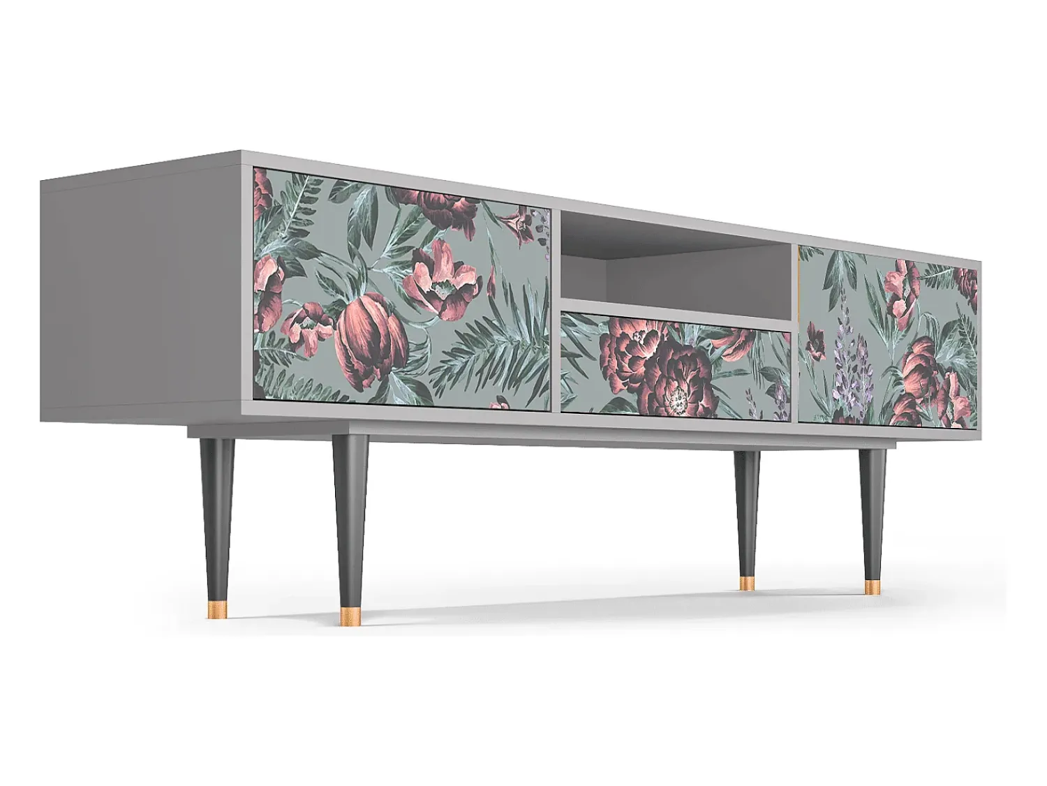 Móvel De Tv| Mueble de TV - 170х59х41 cm - T6 - Light Peonies, Cinza Cinzento