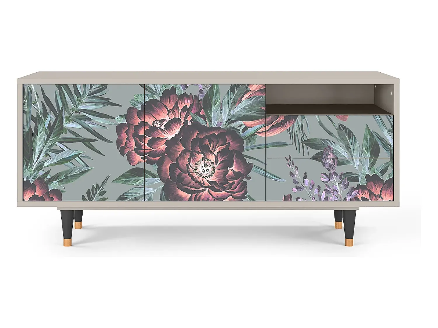 Móvel De Tv* Mueble de TV - 125х56х41 cm - T7 - Light Peonies, Areia Bege