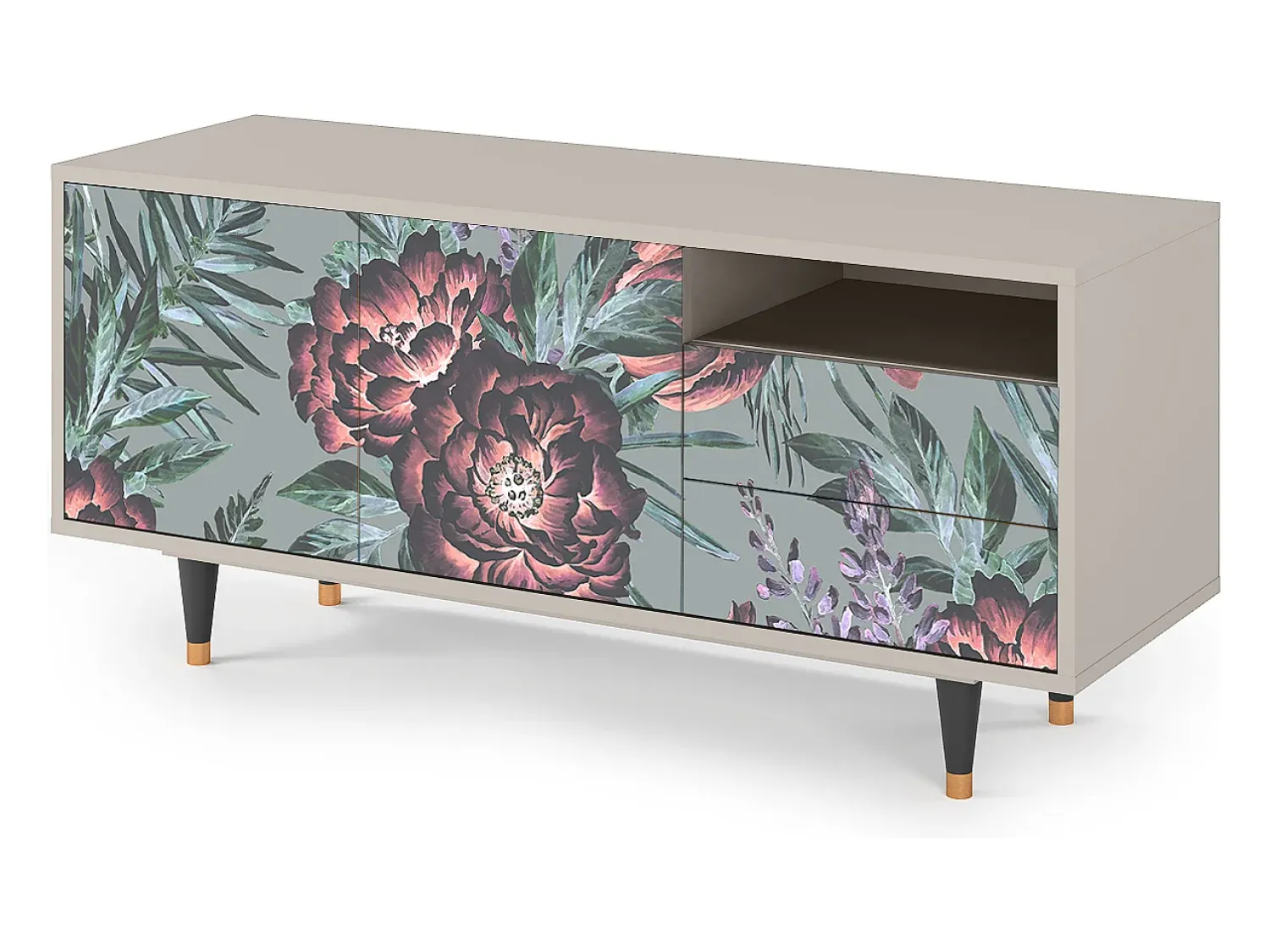 Móvel De Tv* Mueble de TV - 125х56х41 cm - T7 - Light Peonies, Areia Bege