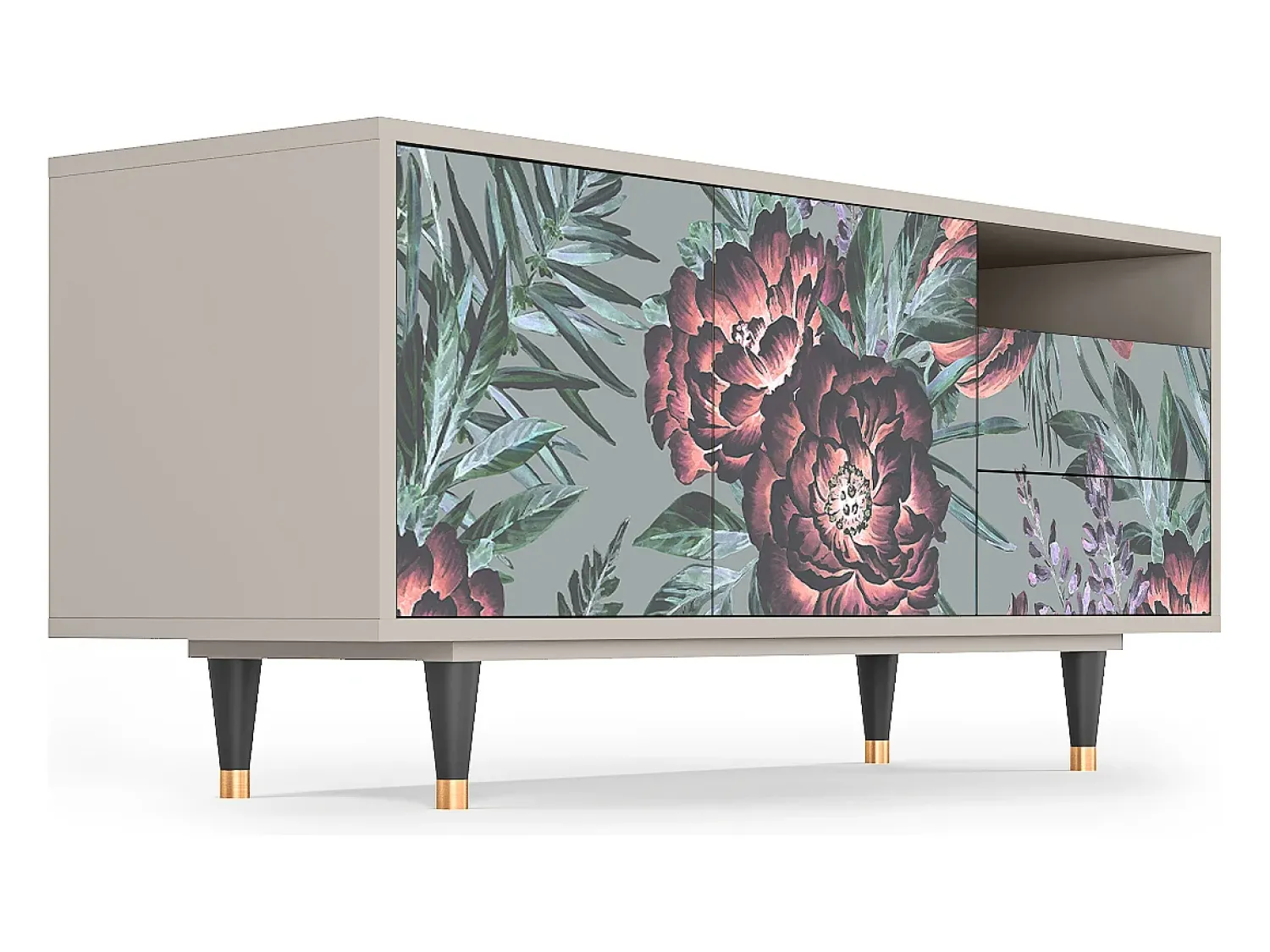 Móvel De Tv* Mueble de TV - 125х56х41 cm - T7 - Light Peonies, Areia Bege