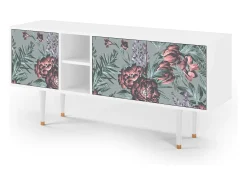 Móvel De Tv* Mueble de TV - 150х69х41 cm - T5 - Light Peonies, Branco Bege