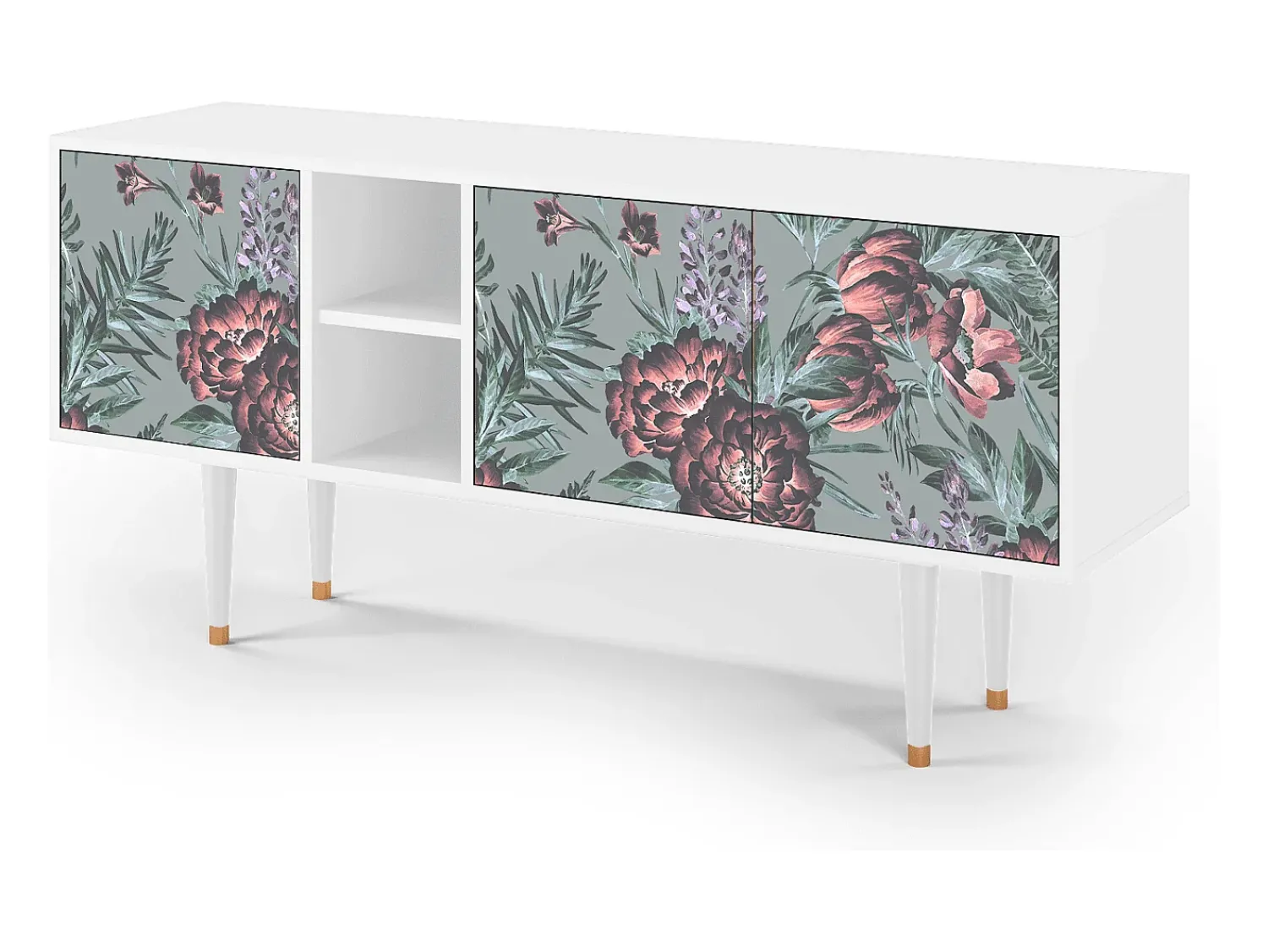 Móvel De Tv* Mueble de TV - 150х69х41 cm - T5 - Light Peonies, Branco Bege