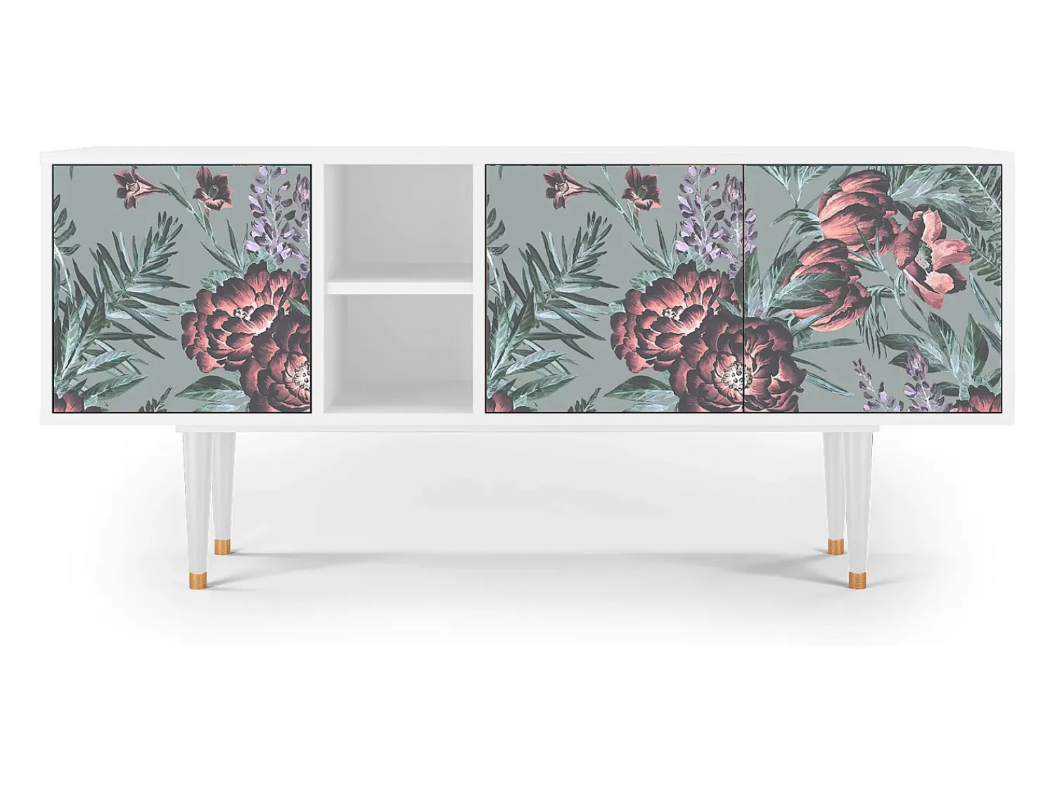Móvel De Tv* Mueble de TV - 150х69х41 cm - T5 - Light Peonies, Branco Bege