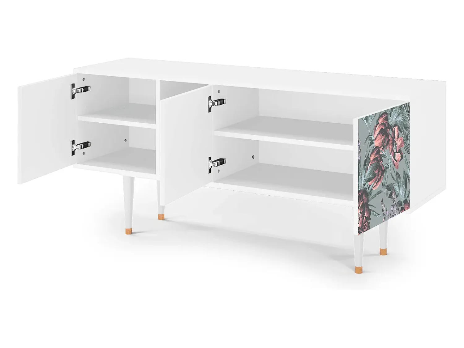 Móvel De Tv* Mueble de TV - 150х69х41 cm - T5 - Light Peonies, Branco Bege