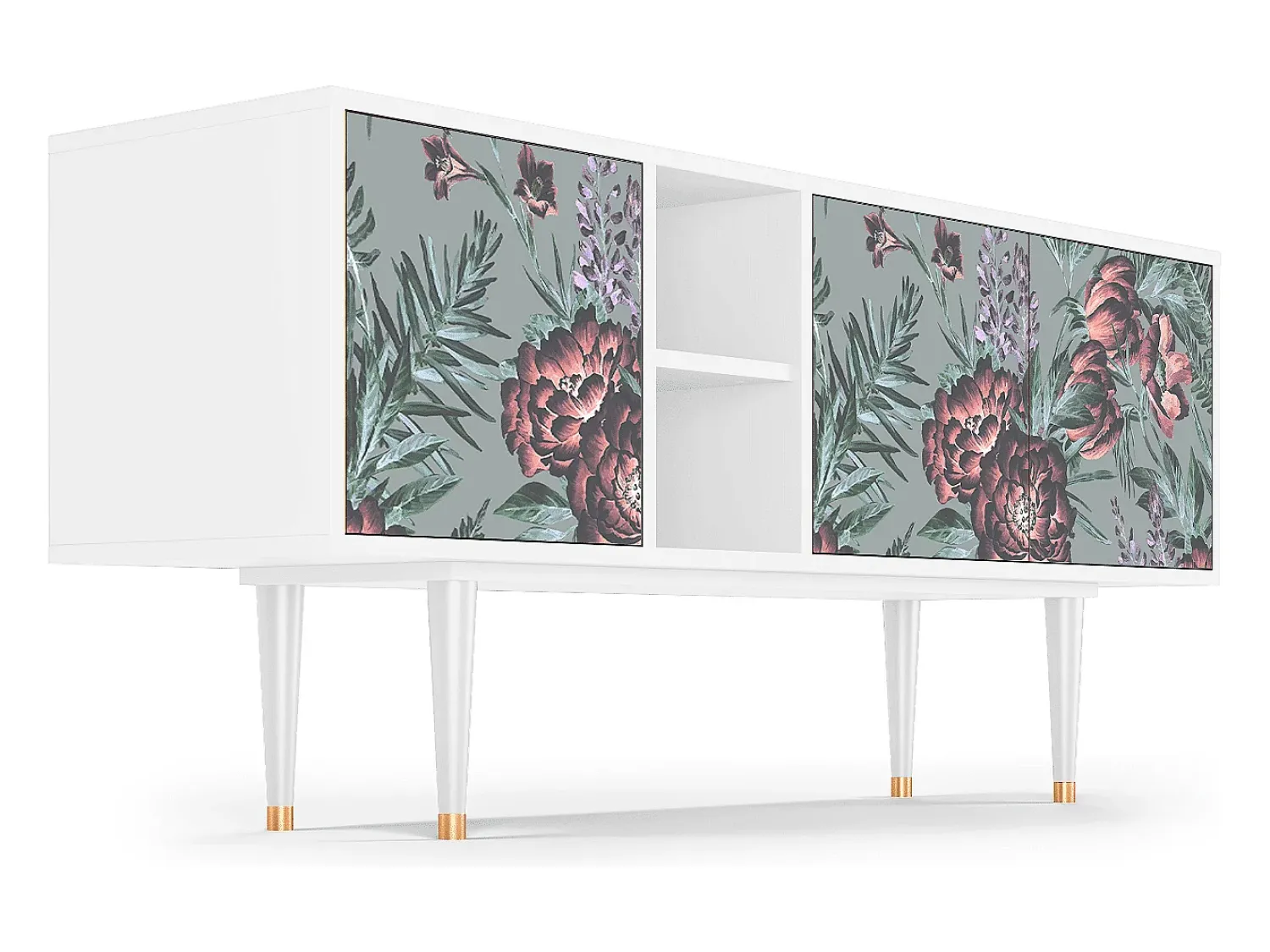 Móvel De Tv* Mueble de TV - 150х69х41 cm - T5 - Light Peonies, Branco Bege