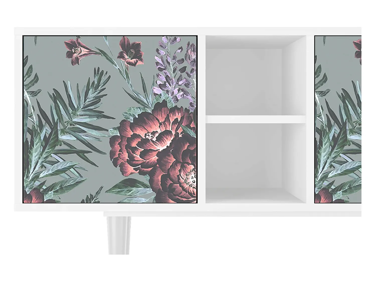 Móvel De Tv* Mueble de TV - 150х69х41 cm - T5 - Light Peonies, Branco Bege