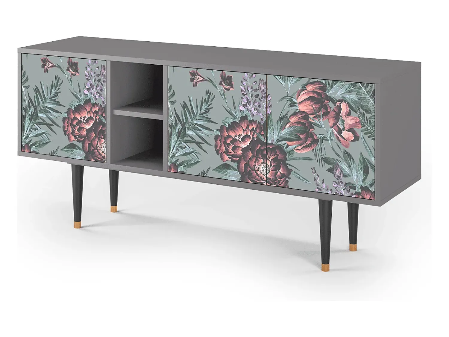 Móvel De Tv* Mueble de TV - 150х69х41 cm - T5 - Light Peonies, Cinza Cinzento