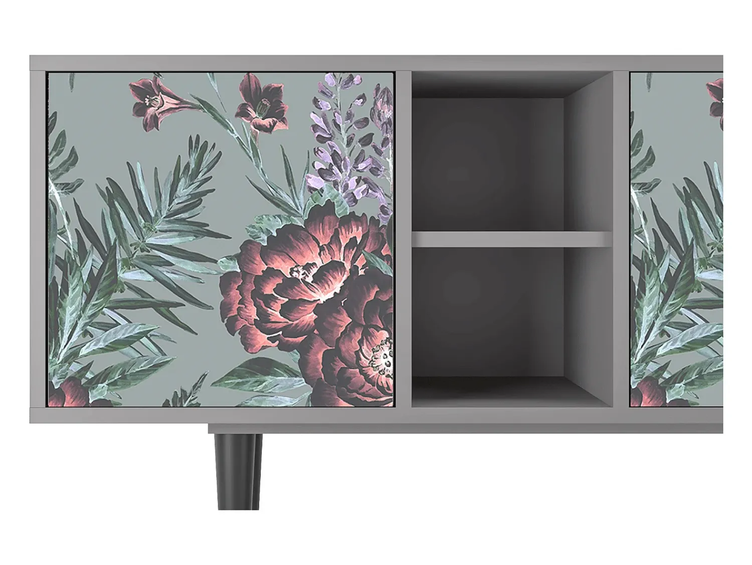 Móvel De Tv* Mueble de TV - 150х69х41 cm - T5 - Light Peonies, Cinza Cinzento