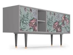 Móvel De Tv* Mueble de TV - 150х69х41 cm - T5 - Light Peonies, Cinza Cinzento