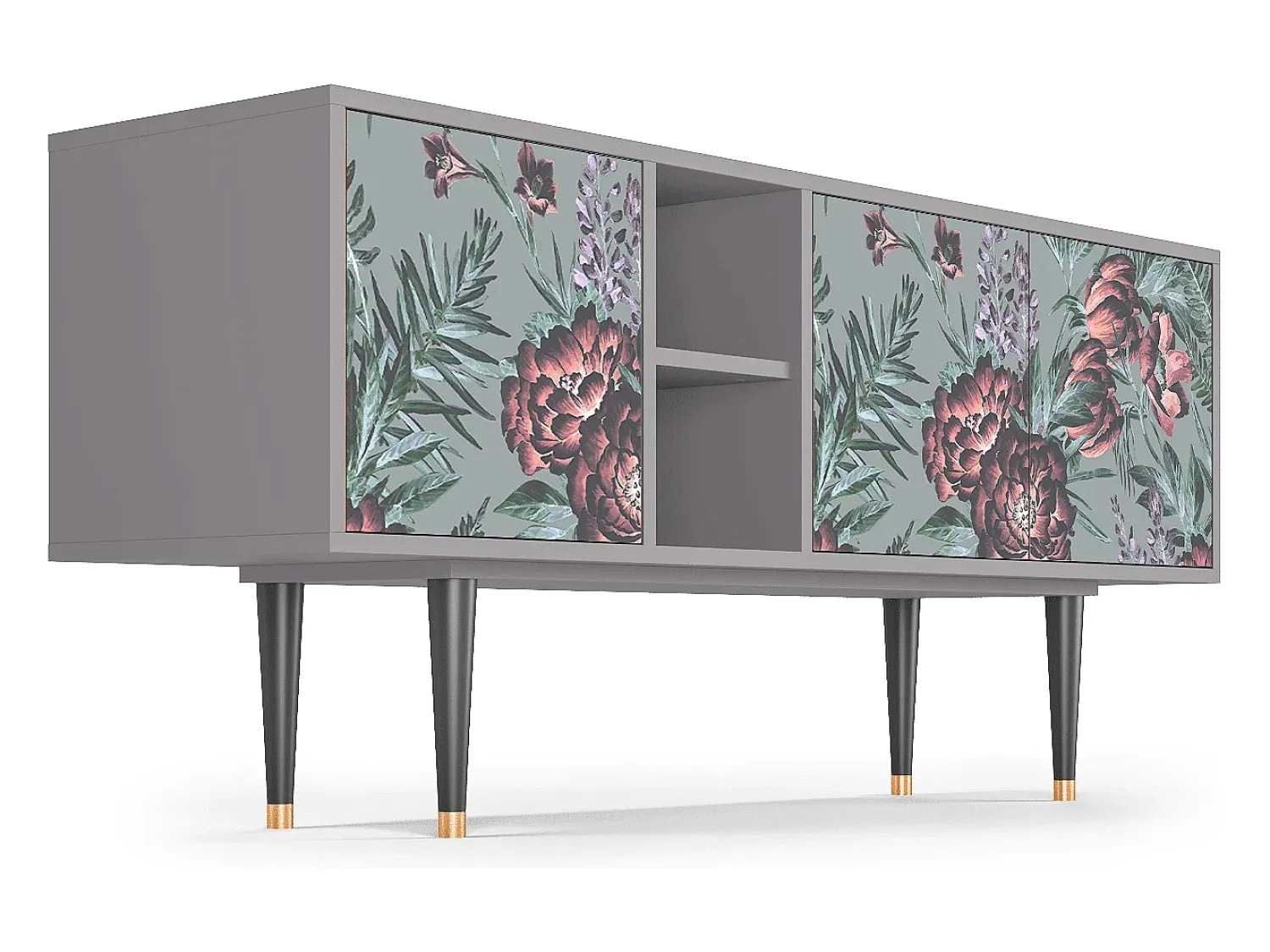 Móvel De Tv* Mueble de TV - 150х69х41 cm - T5 - Light Peonies, Cinza Cinzento