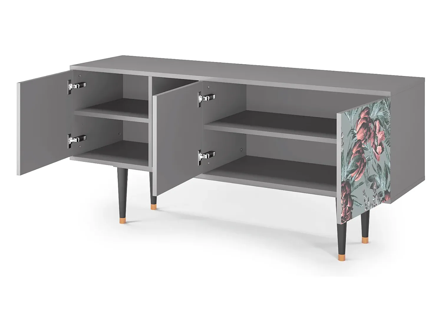 Móvel De Tv* Mueble de TV - 150х69х41 cm - T5 - Light Peonies, Cinza Cinzento