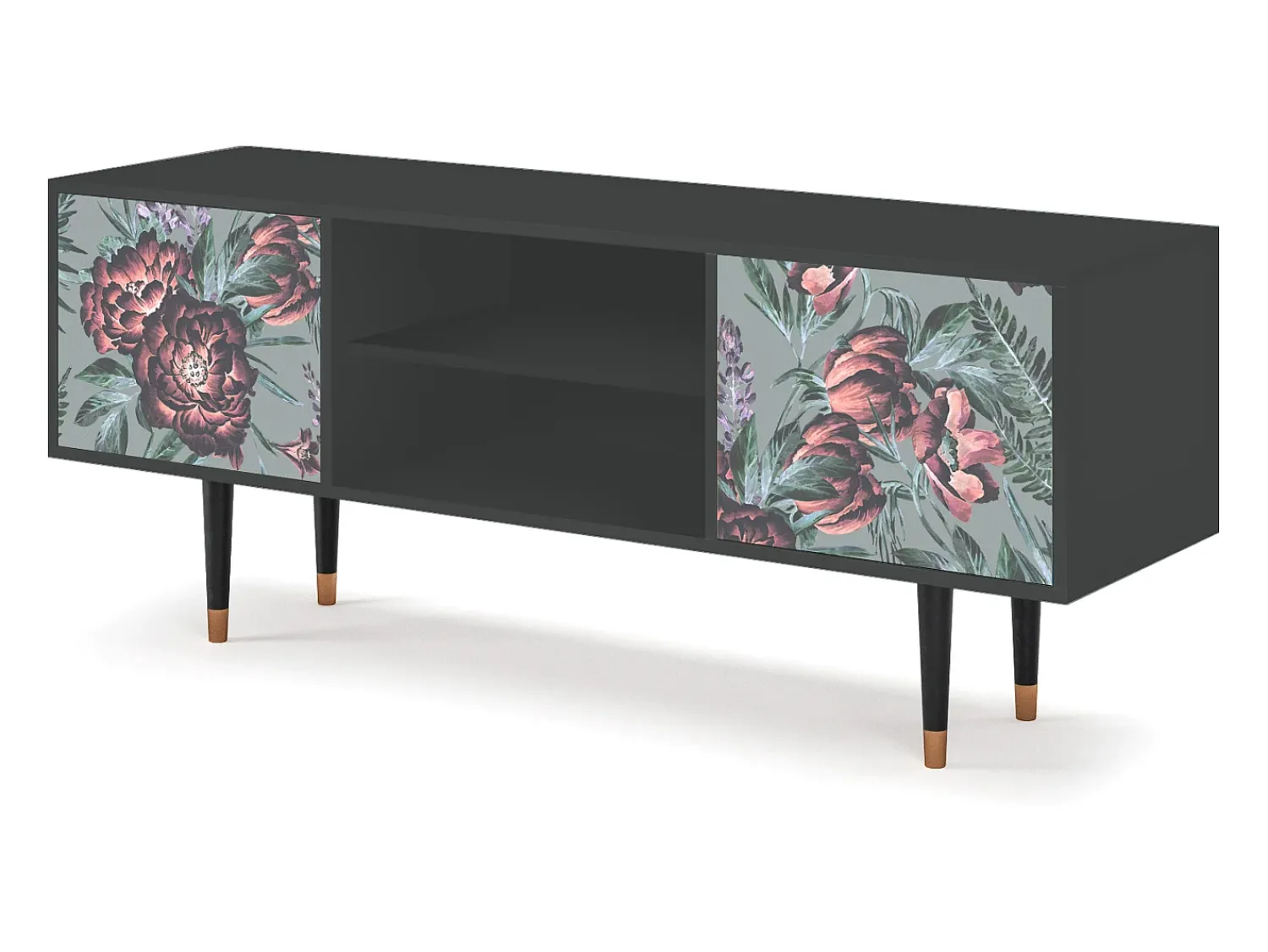 Móvel De Tv| Mueble de TV - 170х69х48 cm - T2 - Light Peonies, Antracite Cinza antracite