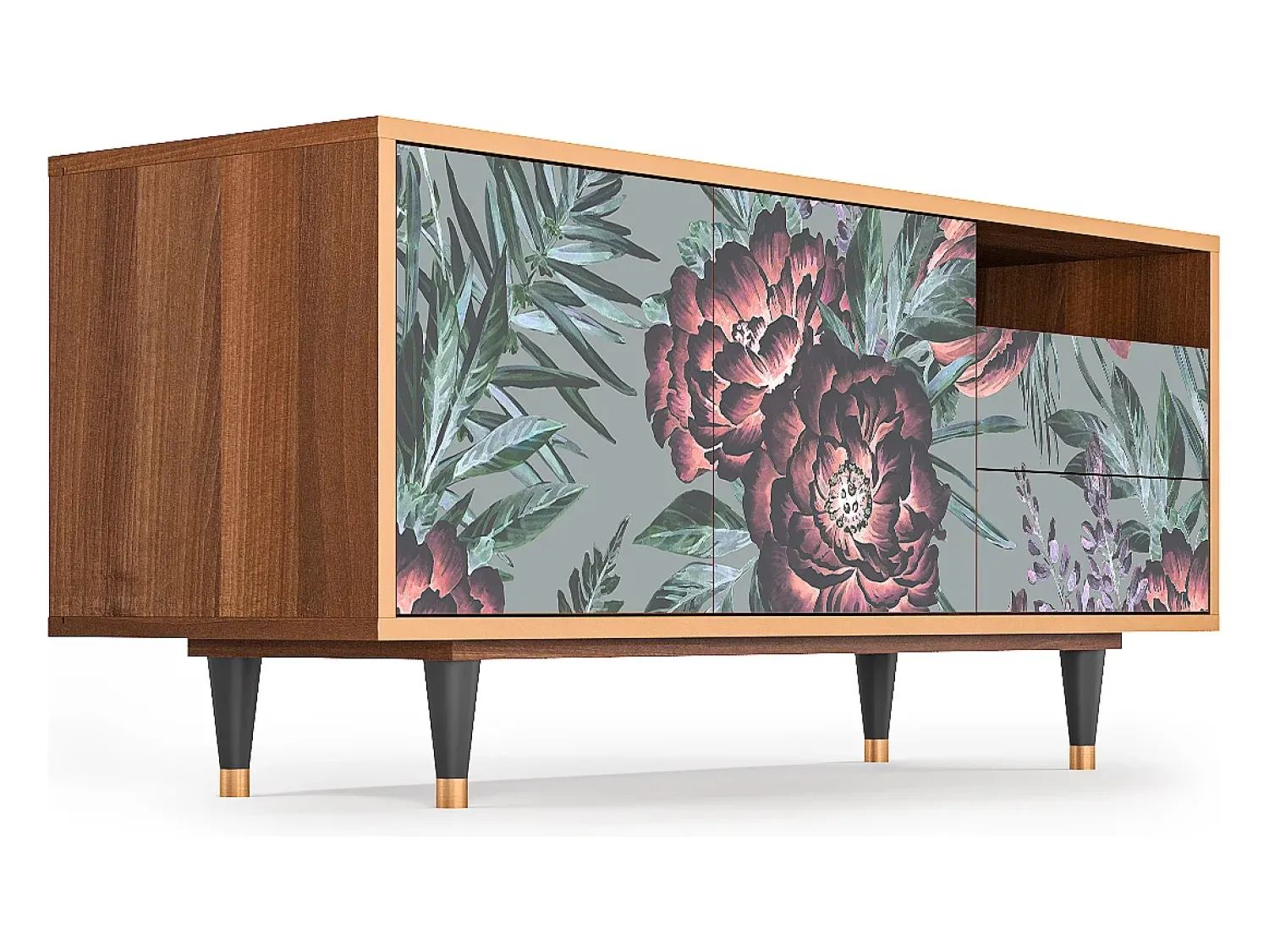 Sale Mueble de TV - 125х56х41 cm - T7 - Light Peonies, Nogueira Castanho