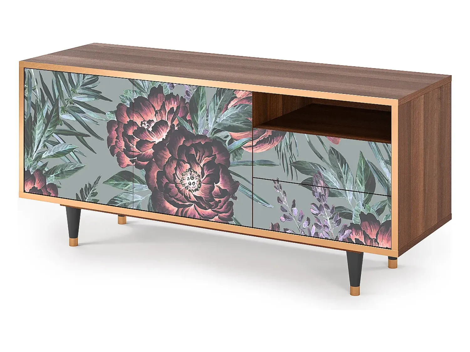 Sale Mueble de TV - 125х56х41 cm - T7 - Light Peonies, Nogueira Castanho