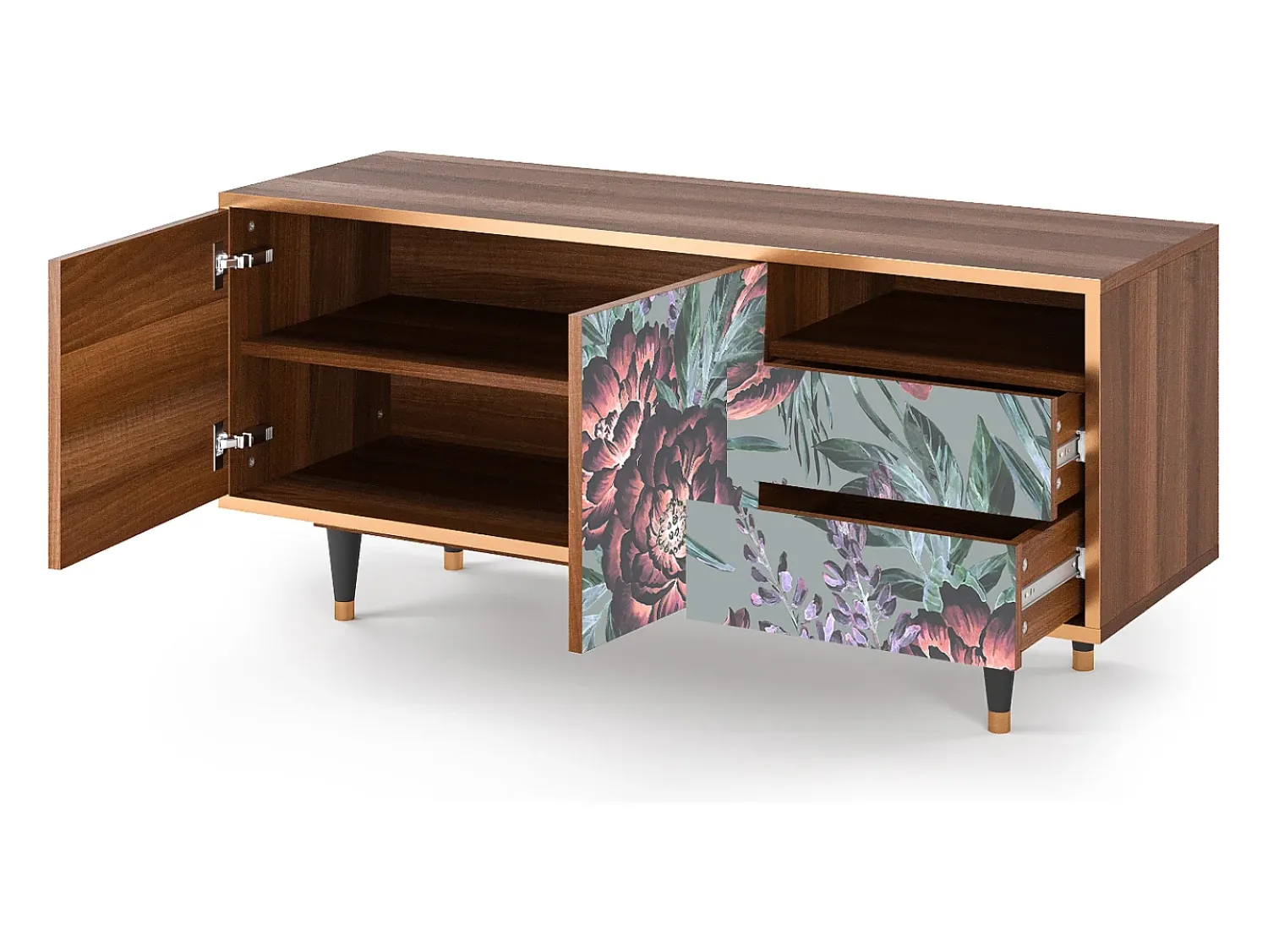 Sale Mueble de TV - 125х56х41 cm - T7 - Light Peonies, Nogueira Castanho