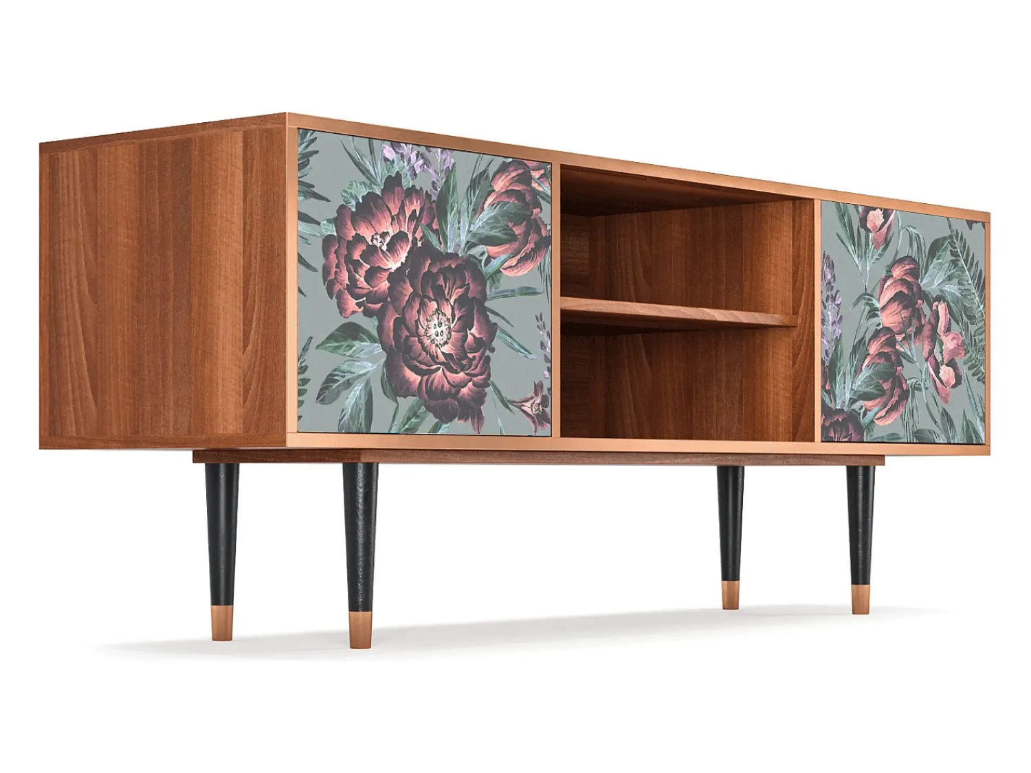 Móvel De Tv* Mueble de TV - 170х69х48 cm - T2 - Light Peonies, Nogueira Castanho