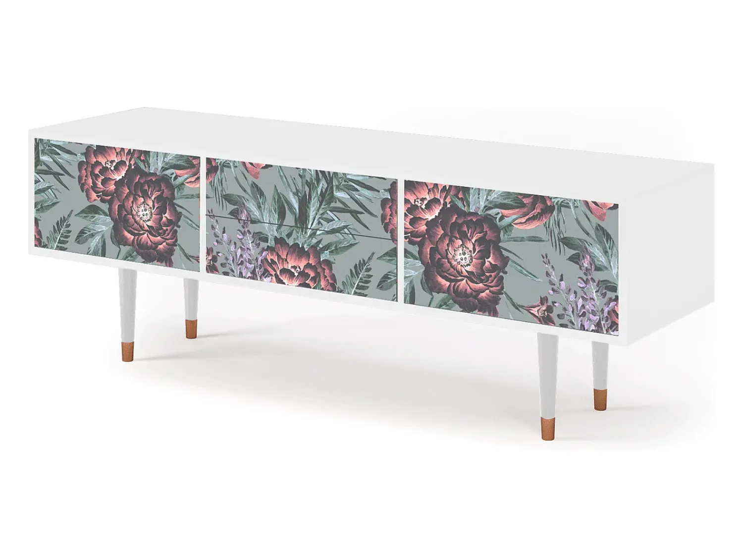 Móvel De Tv* Mueble de TV - 170х59х48 cm - T4 - Light Peonies, Branco Bege