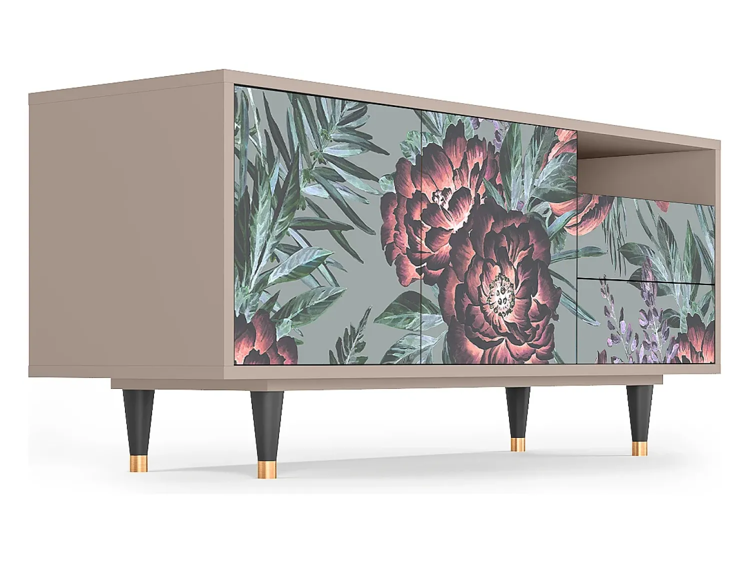 Móvel De Tv* Mueble de TV - 125х56х41 cm - T7 - Light Peonies, Latte Bege