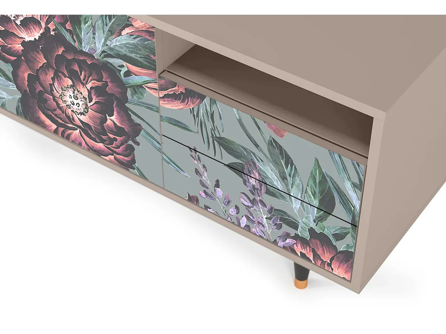 Móvel De Tv* Mueble de TV - 125х56х41 cm - T7 - Light Peonies, Latte Bege