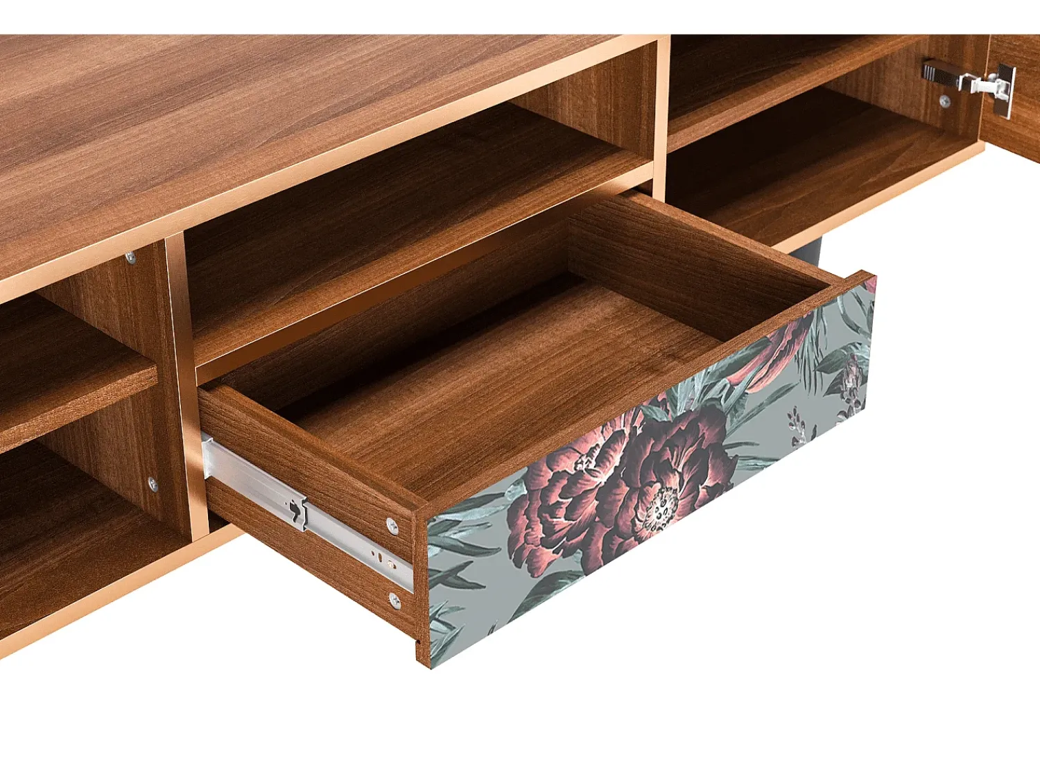 Online Mueble de TV - 170х59х41 cm - T6 - Light Peonies, Nogueira Castanho