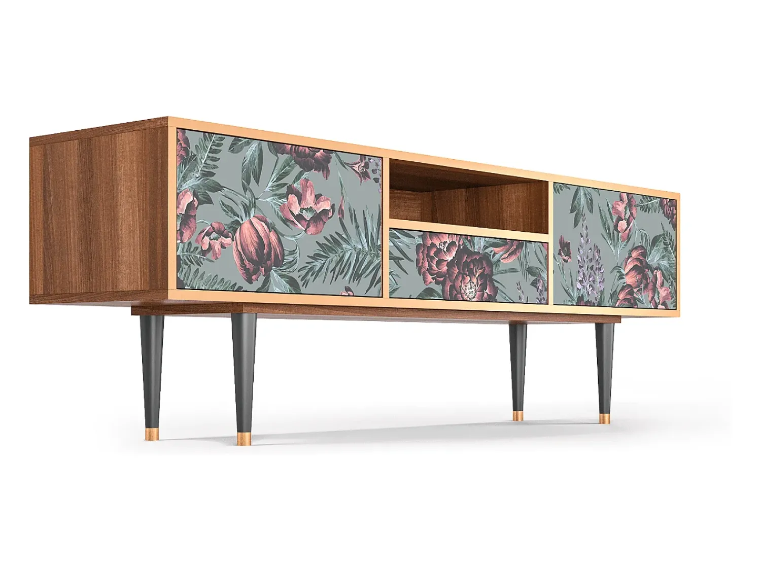 Online Mueble de TV - 170х59х41 cm - T6 - Light Peonies, Nogueira Castanho