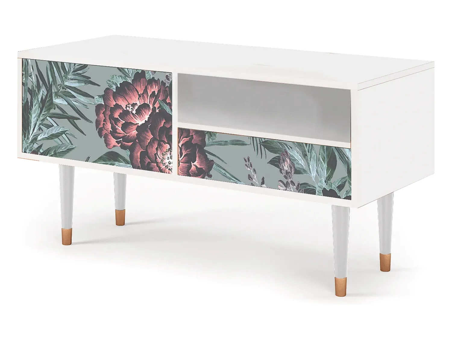 Móvel De Tv| Mueble de TV - 115х59х48 cm - T3 - Light Peonies, Branco Bege