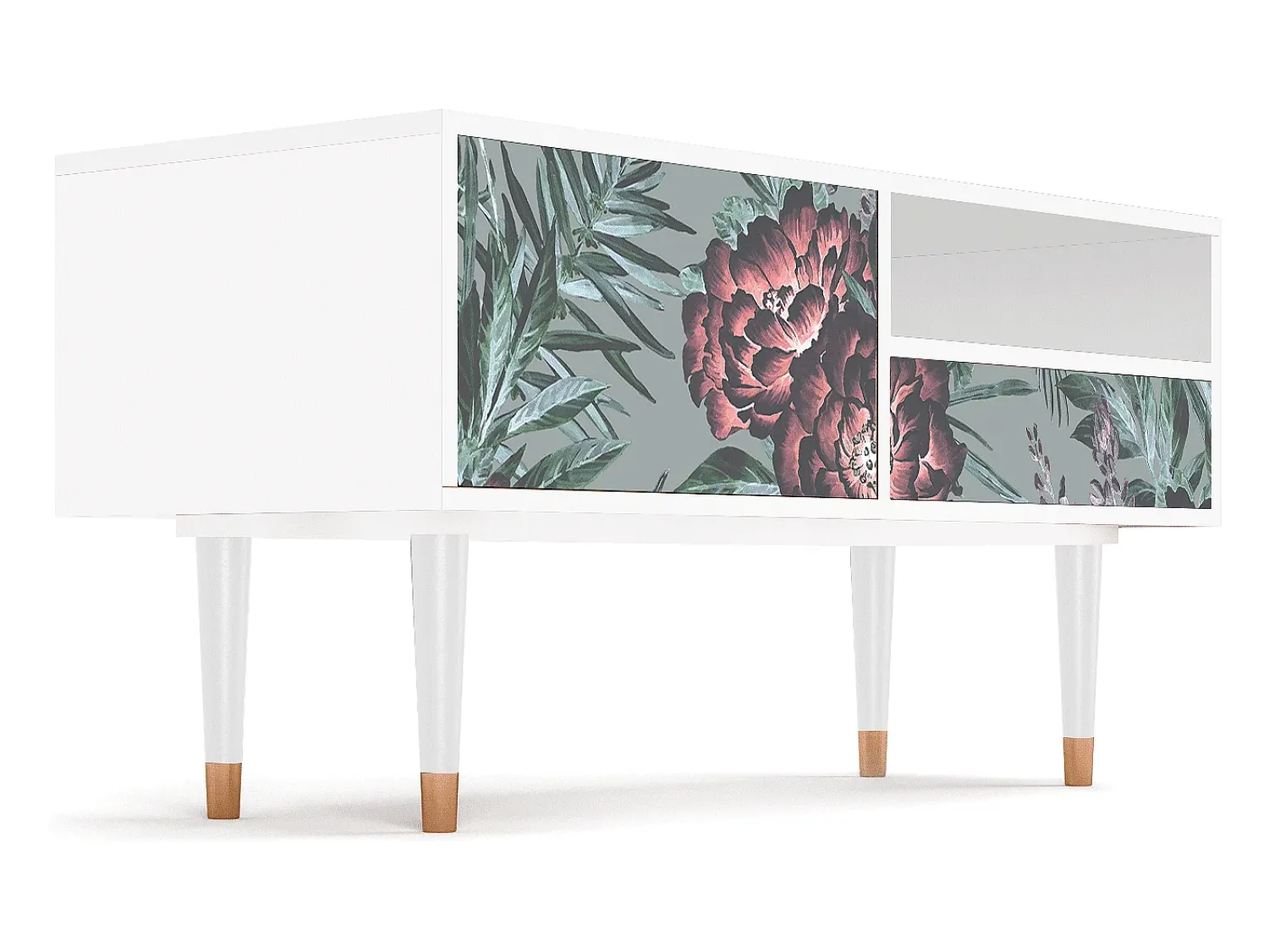 Móvel De Tv| Mueble de TV - 115х59х48 cm - T3 - Light Peonies, Branco Bege