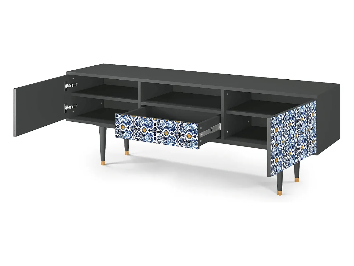 Móvel De Tv* Mueble de TV - 170х59х41 cm - T6 - Lovely Cornflowers, Antracite Cinza antracite