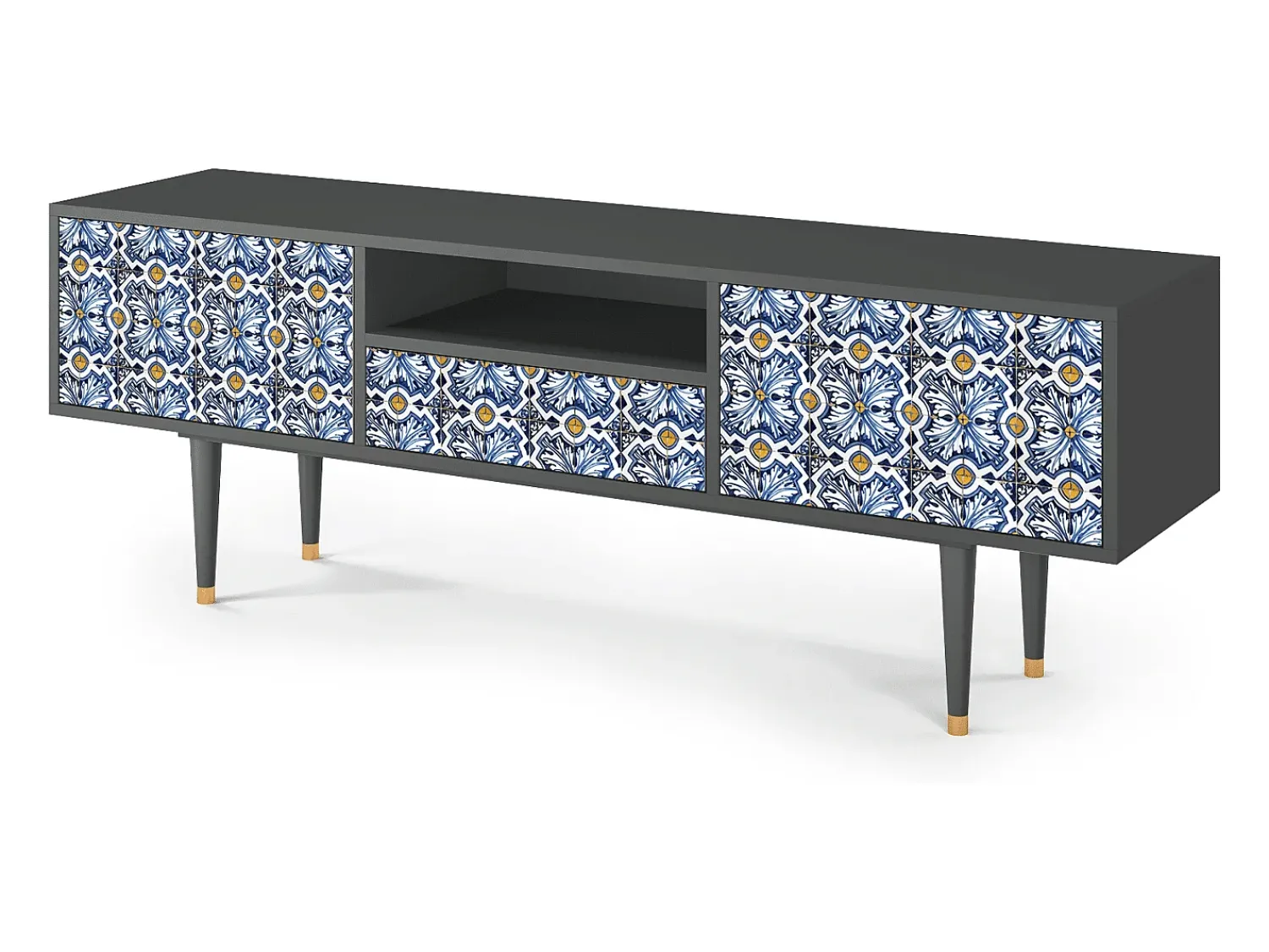 Móvel De Tv* Mueble de TV - 170х59х41 cm - T6 - Lovely Cornflowers, Antracite Cinza antracite