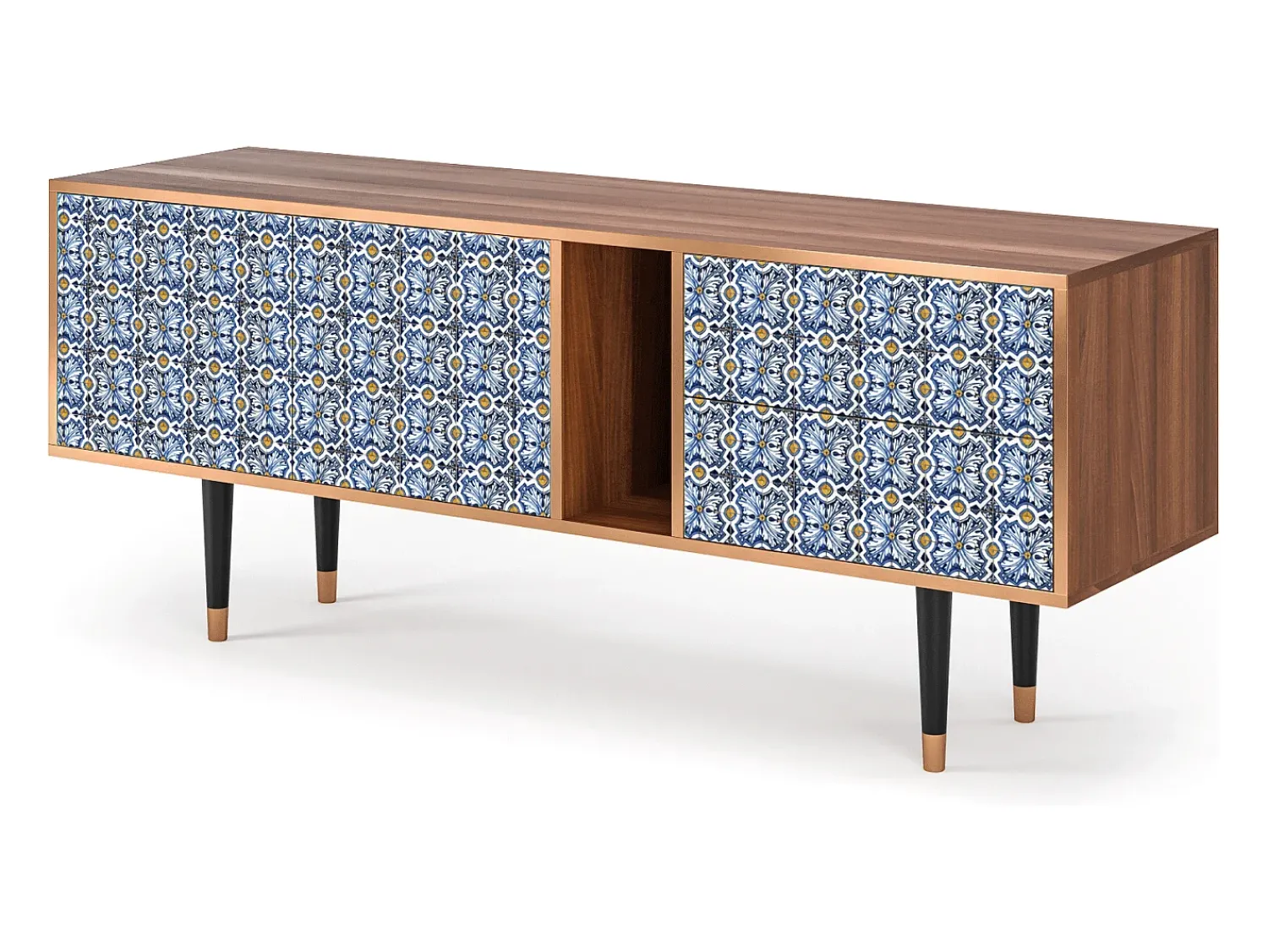 Móvel De Tv| Mueble de TV - 170х69х48 cm - T1 - Lovely Cornflowers, Nogueira Castanho