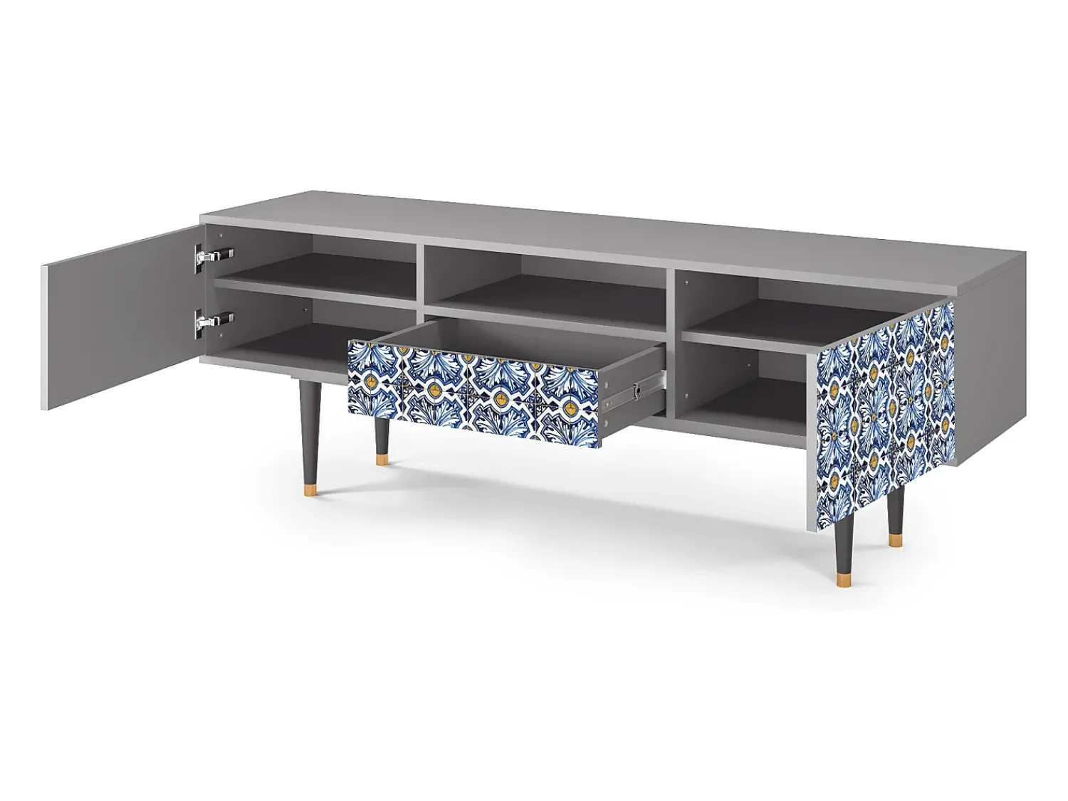 Mueble de TV - 170х59х41 cm - T6 - Lovely Cornflowers, Cinza Cinzento