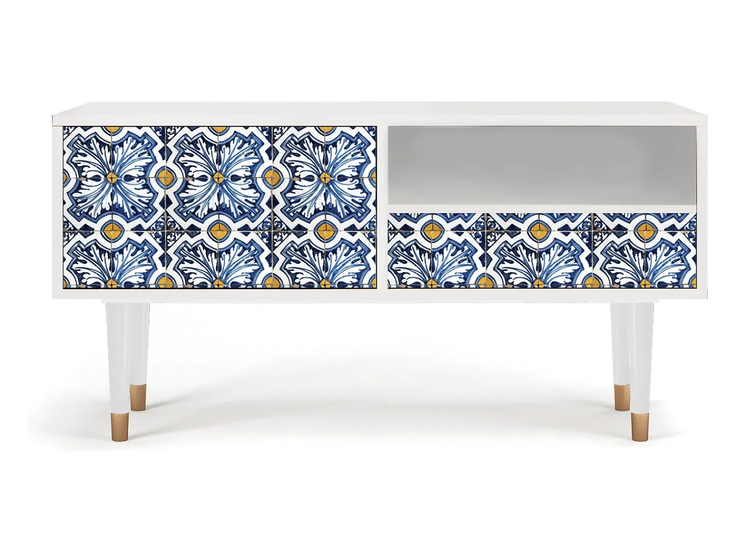 Móvel De Tv| Mueble de TV - 115х59х48 cm - T3 - Lovely Cornflowers, Branco Bege