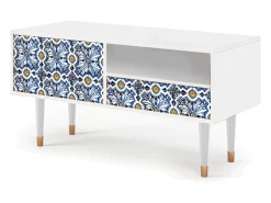 Móvel De Tv| Mueble de TV - 115х59х48 cm - T3 - Lovely Cornflowers, Branco Bege