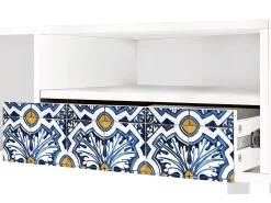 Móvel De Tv| Mueble de TV - 115х59х48 cm - T3 - Lovely Cornflowers, Branco Bege