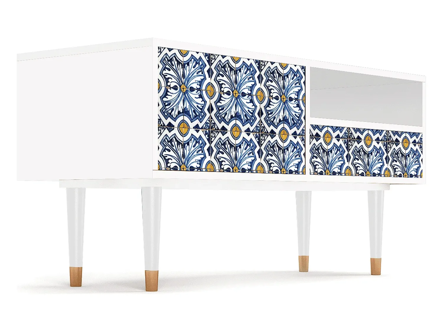 Móvel De Tv| Mueble de TV - 115х59х48 cm - T3 - Lovely Cornflowers, Branco Bege