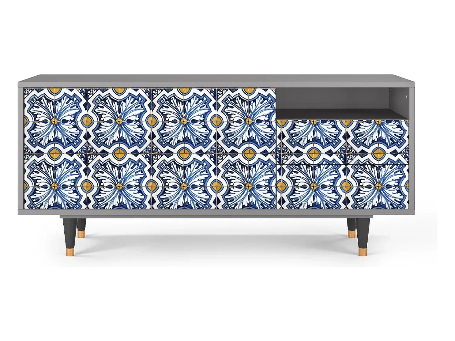 Best Mueble de TV - 125х56х41 cm - T7 - Lovely Cornflowers, Cinza Cinzento