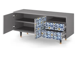 Best Mueble de TV - 125х56х41 cm - T7 - Lovely Cornflowers, Cinza Cinzento