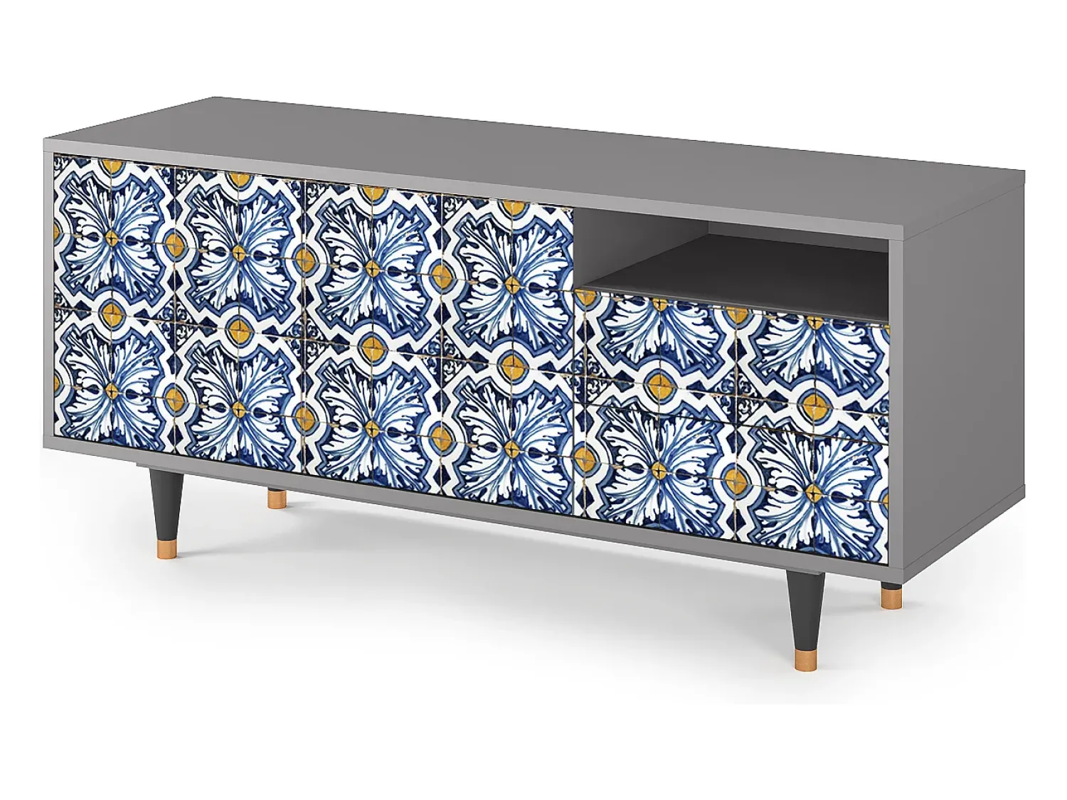 Best Mueble de TV - 125х56х41 cm - T7 - Lovely Cornflowers, Cinza Cinzento