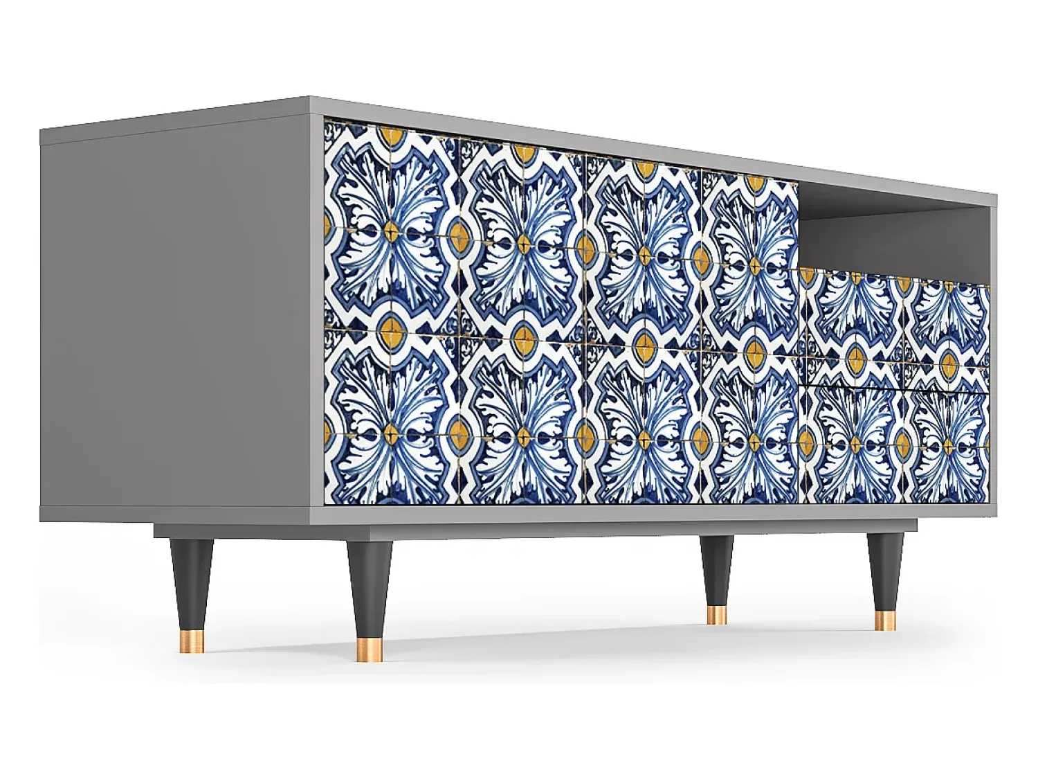 Best Mueble de TV - 125х56х41 cm - T7 - Lovely Cornflowers, Cinza Cinzento