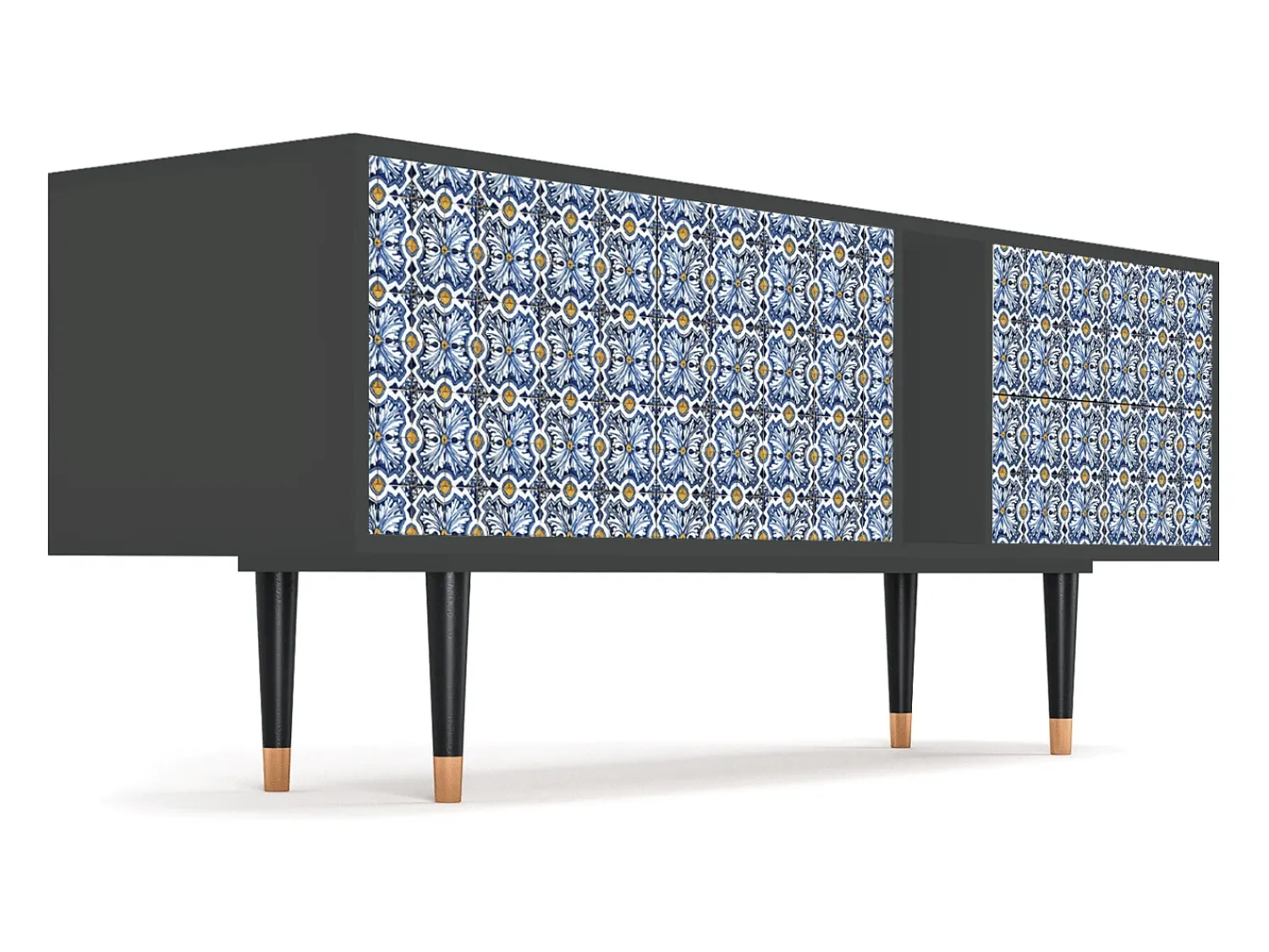 Móvel De Tv| Mueble de TV - 170х69х48 cm - T1 - Lovely Cornflowers, Antracite Cinza antracite