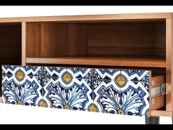 Móvel De Tv* Mueble de TV - 115х59х48 cm - T3 - Lovely Cornflowers, Nogueira Castanho