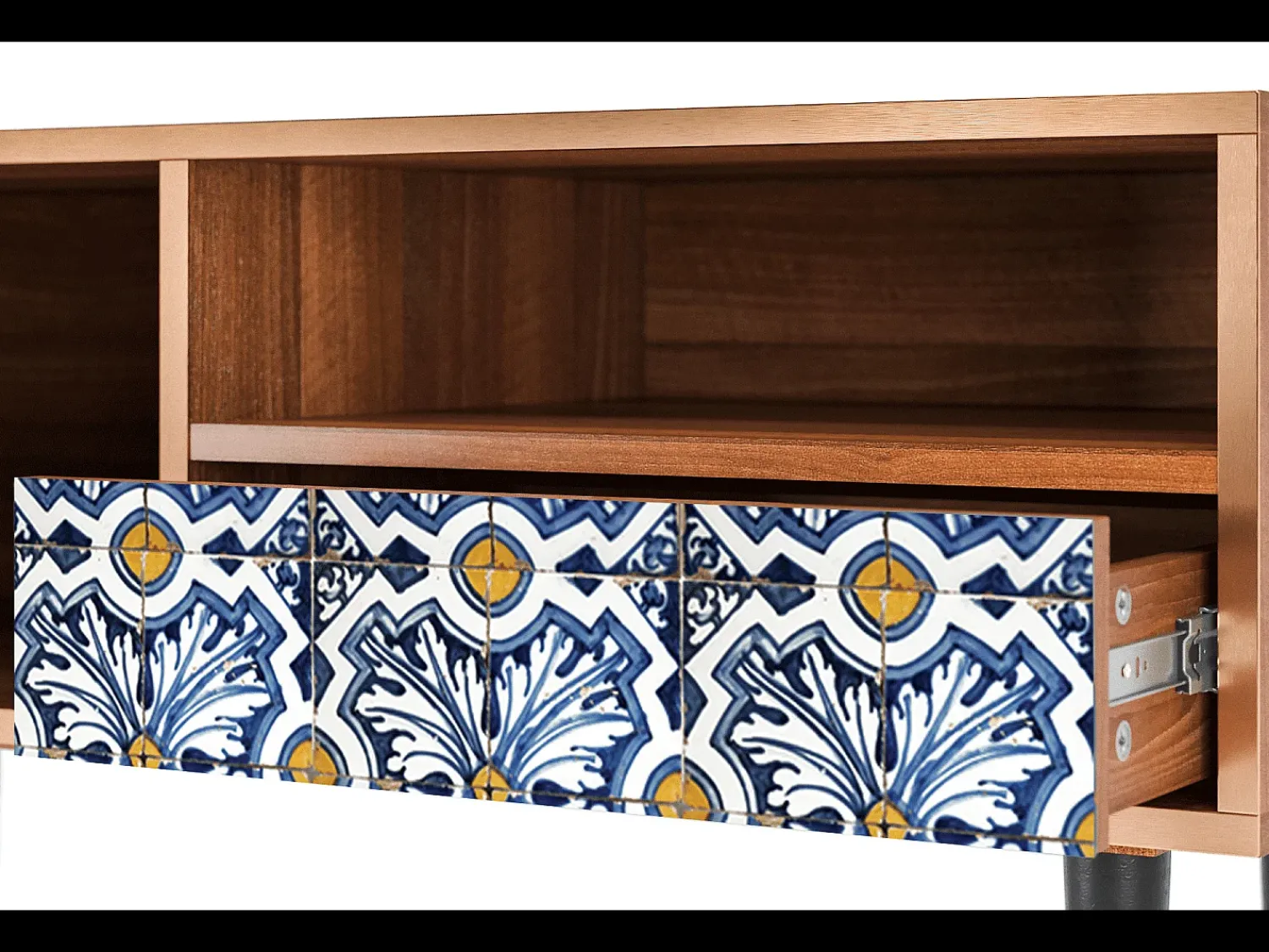 Móvel De Tv* Mueble de TV - 115х59х48 cm - T3 - Lovely Cornflowers, Nogueira Castanho