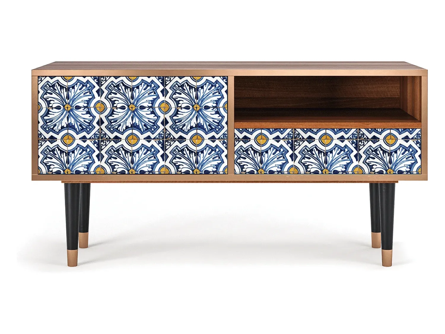 Móvel De Tv* Mueble de TV - 115х59х48 cm - T3 - Lovely Cornflowers, Nogueira Castanho