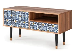 Móvel De Tv* Mueble de TV - 115х59х48 cm - T3 - Lovely Cornflowers, Nogueira Castanho