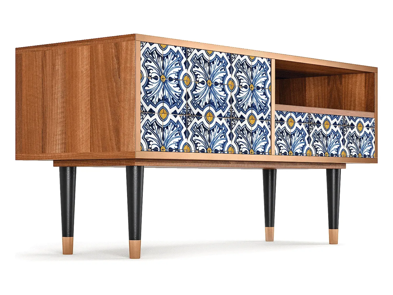 Móvel De Tv* Mueble de TV - 115х59х48 cm - T3 - Lovely Cornflowers, Nogueira Castanho