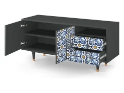 Móvel De Tv* Mueble de TV - 125х56х41 cm - T7 - Lovely Cornflowers, Antracite Cinza antracite