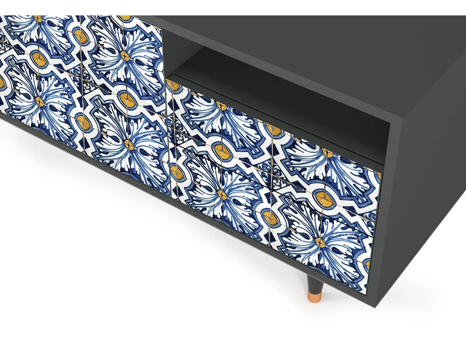 Móvel De Tv* Mueble de TV - 125х56х41 cm - T7 - Lovely Cornflowers, Antracite Cinza antracite