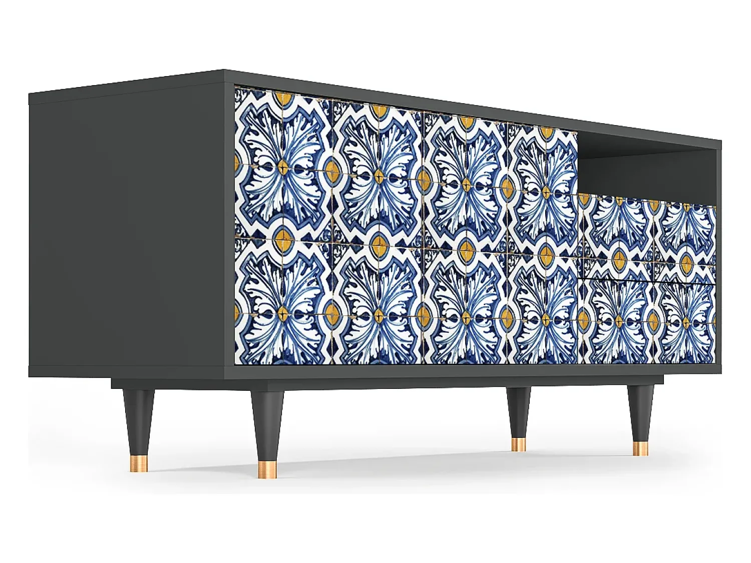 Móvel De Tv* Mueble de TV - 125х56х41 cm - T7 - Lovely Cornflowers, Antracite Cinza antracite