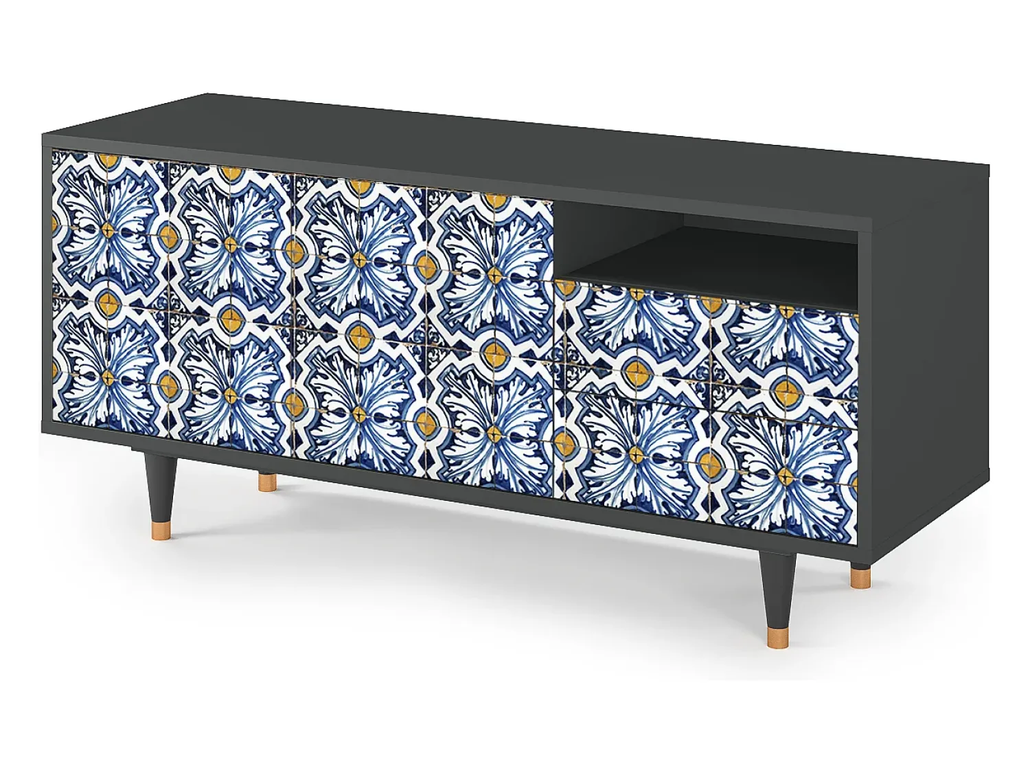 Móvel De Tv* Mueble de TV - 125х56х41 cm - T7 - Lovely Cornflowers, Antracite Cinza antracite