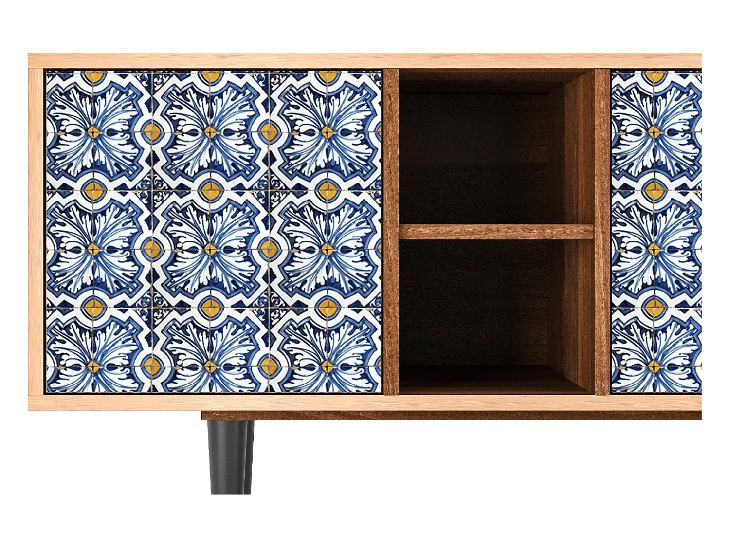 Móvel De Tv* Mueble de TV - 150х69х41 cm - T5 - Lovely Cornflowers, Nogueira Castanho